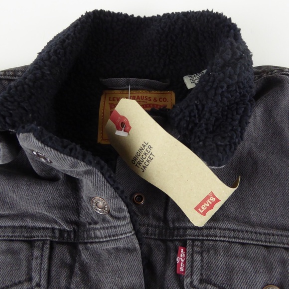Levi’s Original Sherpa Fleece Lined Denim Jean Trucker Jacket NWT Black Levis - Picture 4 of 11